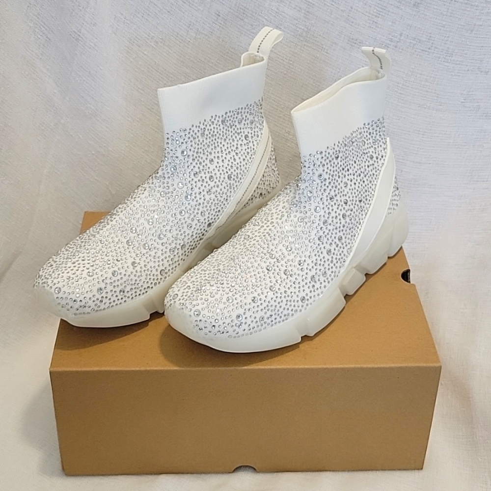 Women's Slippers Knitted Rhinestone Breathable Comfortable High Top Elastic Sock